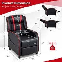 Costway - Theater Style Massage Gaming Chair - Red and Black - Angle