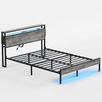 Bestier - Bed Frame Platform Bed with Storage Headboard LED Lights and Charging Station Queen - Grey - Angle