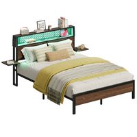 Bestier - King Size Bed Frame with Headboard LED Platform Bed Frame with Charging Station - Brown - Angle