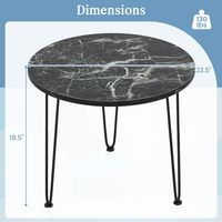 Costway Small Round Coffee Table w/ Thickened Tabletop & Metal Tripod Legs Faux Marble - Black - Angle