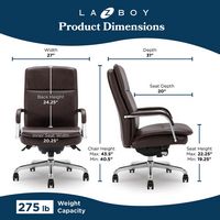 La-Z-Boy - Opus Executive Mid-Back Bonded Leather Office Chair - Dark Brown and Chrome - Angle