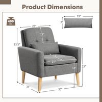 Costway - Mid-Century Modern Linen Accent Chair with Lumbar Pillow - Grey - Angle