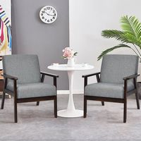 Costway - Set of 2 Fabric Accent Armchair Wooden Upholstered Lounge Chair - Dark Grey - Angle