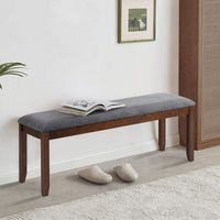 Costway - Dining Bench Upholstered Entryway Bench Footstool Kitchen w/ Wood Legs - Grey, Brown - Angle