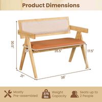 Costway - Rubber Wood Dining Bench w/Armrest Sherpa Upholstered Backrest Soft-padded Seat - Natur... - Angle