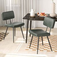 Costway Dining Chairs Set of 2 with PU Leather Cover Filled Sponge Waterfall Seats - Green - Angle