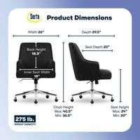 Serta - Scarlett Stylish Mid-Century Modern Soft Velvet Upholstered Home Office Chair - Black - S... - Angle