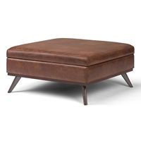 Simpli Home - Owen XL Square Coffee Table Storage Ottoman - Distressed Saddle Brown - Angle