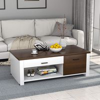 Costway Modern Coffee Table Living Room Coffee Table W/ Storage Drawers & Compartments - Brown/White - Angle