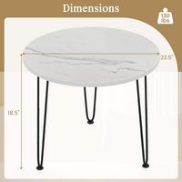 Costway Small Round Coffee Table w/ Thickened Tabletop & Metal Tripod Legs Faux Marble - White - Angle