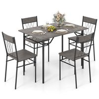 Costway 5PCS Dining Table Set for 4 Rectangular Kitchen Table & 4 Chairs with Metal Frame Cement ... - Angle