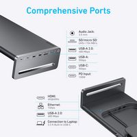 Anker - USB-C Hub (10-in-1, Monitor Stand) - Dark Gray - Angle