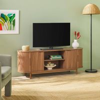 Walker Edison - Modern Reeded 60” TV Stand with Open and Concealed Storage - Mocha - Angle