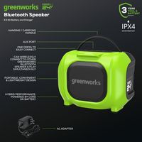 Greenworks - 24 Volt Battery Powered Bluetooth Speaker with 2.0Ah Battery & Charger - Green - Angle