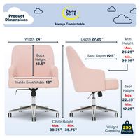 Serta - Leighton Modern Upholstered Home Office Chair with Memory Foam - Blush Pink - Woven Fabric - Angle