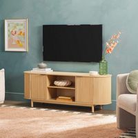 Modern Reeded 60” TV Stand with Open and Concealed Storage - Angle