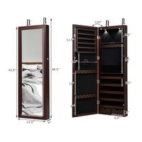 Costway - Wall Mount Mirrored Jewelry Cabinet Organizer LED Lights - Brown - Angle