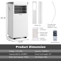 Costway 6450 BTU Portable Air Conditioner Cools up to 350 sq.ft 3-in-1 Air Cooler with Remote Con... - Angle