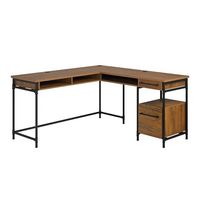 Sauder - Iron City L Desk Checked Oak - SGS Mixed Mat Checked Oak - Angle