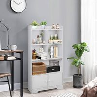 Costway - 4-Tier Bookshelf 2-Door Storage Cabinet w/4 Cubes Display Shelf for Home Office - White - Angle