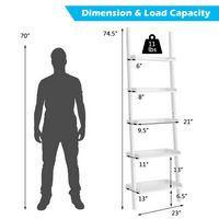 Costway - Versatile 5-Tier Bookshelf Leaning Wall Shelf Ladder  Bookcase Storage Display Furni - ... - Angle