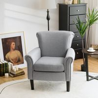 Costway - Modern Upholstered Accent Chair with Rubber Wood Legs - Light Gray - Angle