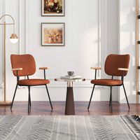 Costway Set of 2 Modern Linen Fabric Dining Chairs Padded Kitchen Accent Armchair - Black/Orange - Angle