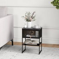 Costway 1 PCS Home Nightstand 3-Tier Storage Table with Door Open Shelf Heavy-duty Metal Frame - ... - Angle