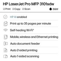 HP - LaserJet Pro MFP 3101sdw Wireless AI-Enabled Black-and- All-in-One Laser Printer - White - Angle