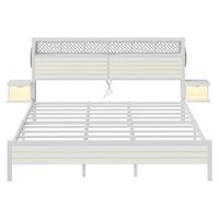Bestier King Bed Frame Golden Stripe Headboard LED Nightstands Metal Platform No Box Spring - White - Angle