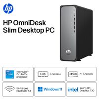 HP - OmniDesk Slim Desktop - Intel Core i5-14400 - 8GB DDR5 Memory - 512GB SSD - Meteor Silver - Angle
