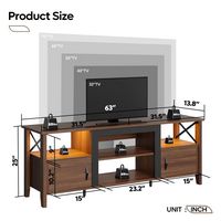 Bestier Farmhouse LED TV Stand with Cabinet for Gaming Entertainment Fits TVs up to 70inhc - Brown - Angle