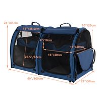 Costway - Portable Pet Carrier Kennel Cat Dog Crate Twin Compartments w/ Mats Litter Box - Navy Blue - Angle