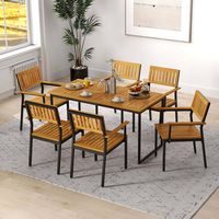 Costway Dining Chair Set of 4 with Acacia Wood Backrest Slanted Seat Comfortable Armrests - Natur... - Angle