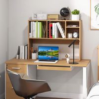 Costway - Computer Desktop Bookcase Countertop Storage Bookshelf Organizer with 4 Cubbies - Natural - Angle