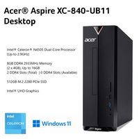 Acer - Aspire XC-840-UB11 Desktop- Intel Celeron N4505 -8GB Memory- 512GB SSD - Black - Angle