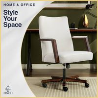 Finch - Neo One Fabric Mid-Back Home Office Chair with Padded Arms - Cream - Angle