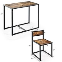 Costway 3 pcs Dining Set Compact Table and 2 Chair Home Kitchen Breakfast Antique - Antique Brown - Angle