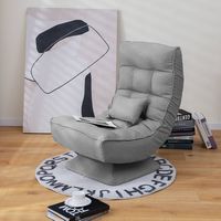 Costway - 360° Swivel Floor Chair 5-Level Adjustable Lazy Chair w/ Massage Pillow - Grey - Angle