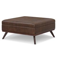 Simpli Home - Owen XL Square Coffee Table Storage Ottoman - Distressed Chestnut Brown - Angle