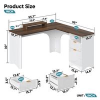 Bestier 55-inch L-Shaped Gaming Desk with File Drawer Monitor Stand and Fluted Panels Office Desk... - Angle