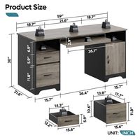 Bestier 59inch Executive Gaming Desk with File Drawer, Storage Drawers, and Cabinet - Gray - Angle
