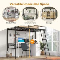 Costway Twin Size Metal Loft Bed Single Loft Bunk Bed with Full-Length Guardrail - Black - Angle