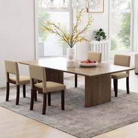 Costway Wooden Dining Chair Set of 4 with Acacia Wood Frame Padded Seat & Back Home - Beige+Brown - Angle