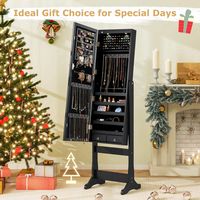 Costway - Lockable Mirrored Jewelry Cabinet Armoire Organizer Storage with Stand & LED Lights - B... - Angle