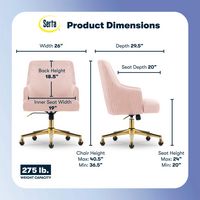 Serta - Scarlett Stylish Mid-Century Modern Soft Velvet Upholstered Home Office Chair - Pink - Go... - Angle