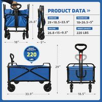 Bestier Folding Collapsible Wagon Utility Camping Cart W/Wheels & Adjustable Handle - Blue - Angle