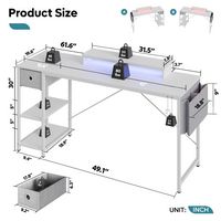 Bestier - Computer Desk with LED Lighting - White - Angle