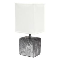 Simple Designs - Petite Marbled Ceramic Table Lamp with Fabric Shade - Black base/White shade - Angle