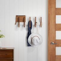 TRINITY - DRAKESTONE | Mid-Century Coat Rack w/ 5 Wooden Hooks | - White - Angle